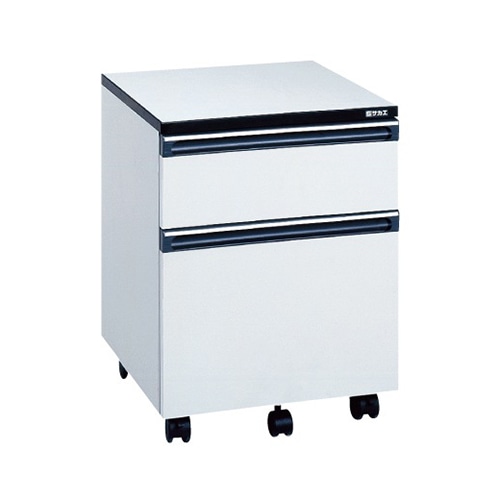 サカエ 木製キャビネットワゴン 引出し2段 グレー LB-2 1台(ご注文単位1台)【直送品】