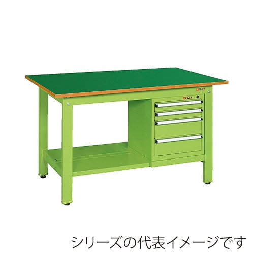サカエ 軽量作業台 KKタイプ スモールキャビネット付サカエリューム天板 グリーン/グリーン KK-59FSL4 1台(ご注文単位1台)【直送品】