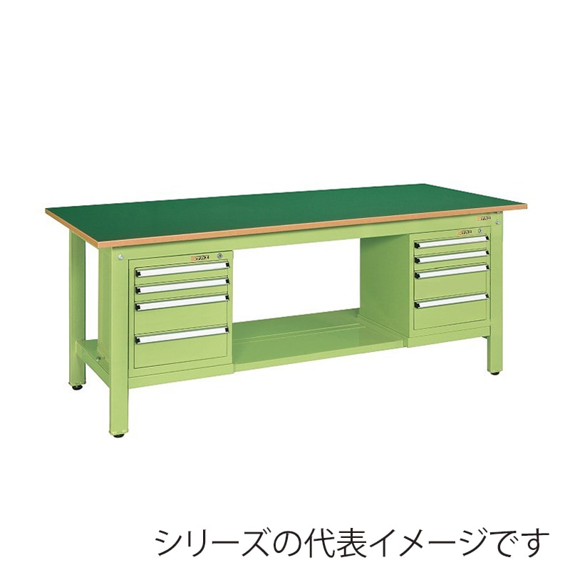 サカエ 軽量作業台 KKタイプ スモールキャビネット2個付サカエリューム天板 グリーン/グリーン KK-69FSL42 1台(ご注文単位1台)【直送品】