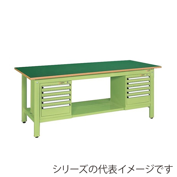サカエ 軽量作業台 KKタイプ スモールキャビネット2個付サカエリューム天板 グリーン/グリーン KK-69FSL52 1台(ご注文単位1台)【直送品】