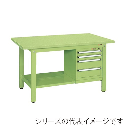 サカエ 軽量作業台 KKタイプ スモールキャビネット付 スチール天板 グリーン KK-59SSL4 1台(ご注文単位1台)【直送品】
