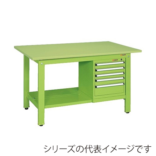 サカエ 軽量作業台 KKタイプ スモールキャビネット付 スチール天板 グリーン KK-59SSL5 1台(ご注文単位1台)【直送品】