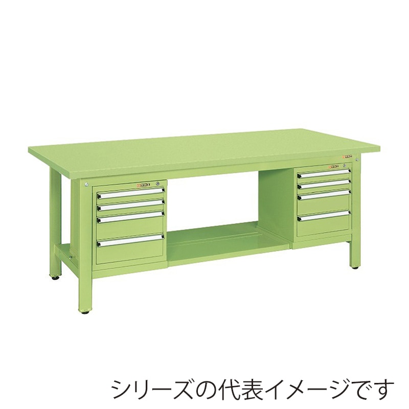 サカエ 軽量作業台 KKタイプ スモールキャビネット2個付 スチール天板 グリーン KK-69SSL42 1台(ご注文単位1台)【直送品】