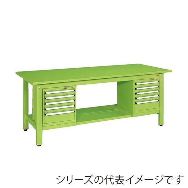 サカエ 軽量作業台 KKタイプ スモールキャビネット2個付 スチール天板 グリーン KK-69SSL52 1台(ご注文単位1台)【直送品】