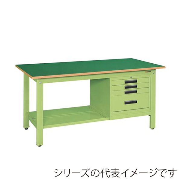 サカエ 軽量作業台 KKタイプ SVE型キャビネット付サカエリューム天板 グリーン/グリーン KK-69FSVE4 1台(ご注文単位1台)【直送品】