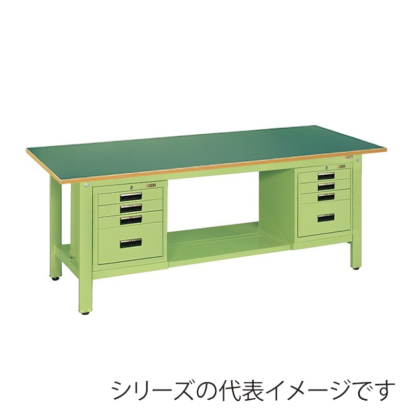 サカエ 軽量作業台 KKタイプ SVE型キャビネット付サカエリューム天板 グリーン/グリーン KK-69FSVE42 1台(ご注文単位1台)【直送品】
