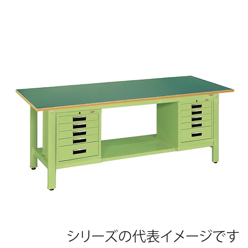 サカエ 軽量作業台 KKタイプ SVE型キャビネット付サカエリューム天板 グリーン/グリーン KK-69FSVE52 1台(ご注文単位1台)【直送品】