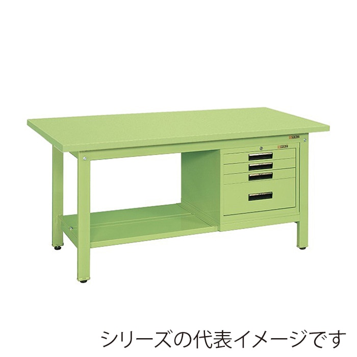 サカエ 軽量作業台 KKタイプ SVE型キャビネット付 スチール天板 グリーン KK-49SSVE4 1台(ご注文単位1台)【直送品】