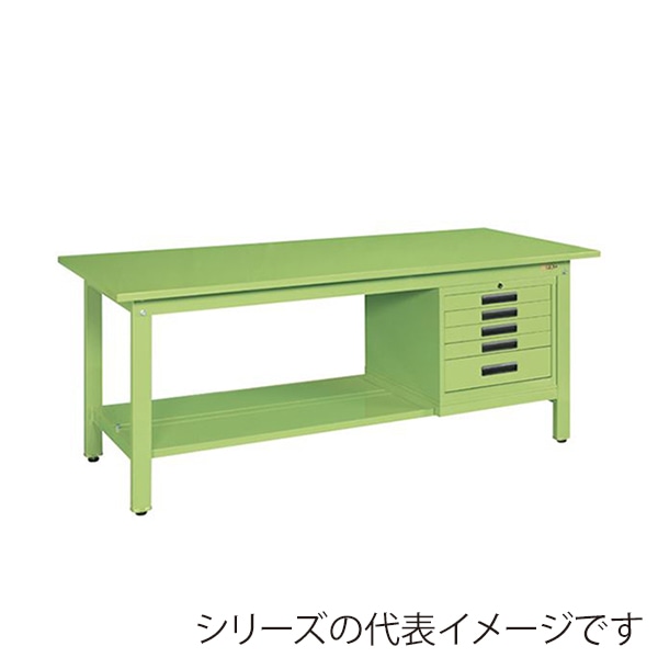 サカエ 軽量作業台 KKタイプ SVE型キャビネット付 スチール天板 グリーン KK-49SSVE5 1台(ご注文単位1台)【直送品】