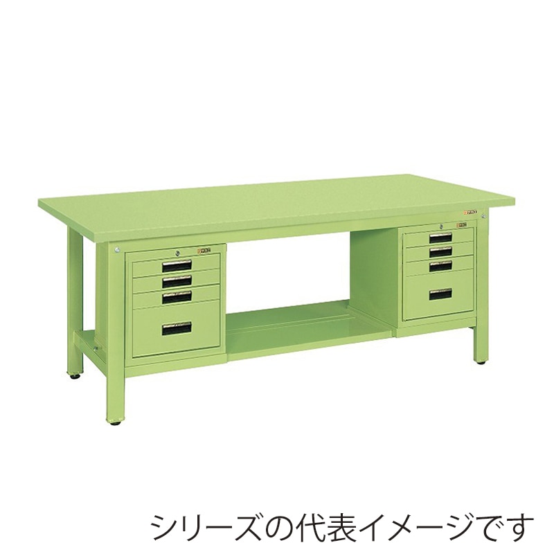 サカエ 軽量作業台 KKタイプ SVE型キャビネット付 スチール天板 グリーン KK-69SSVE42 1台(ご注文単位1台)【直送品】