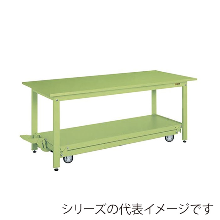 サカエ 軽量作業台 ペダル昇降移動式 KKタイプ スチール天板 グリーン KK-096S 1台(ご注文単位1台)【直送品】