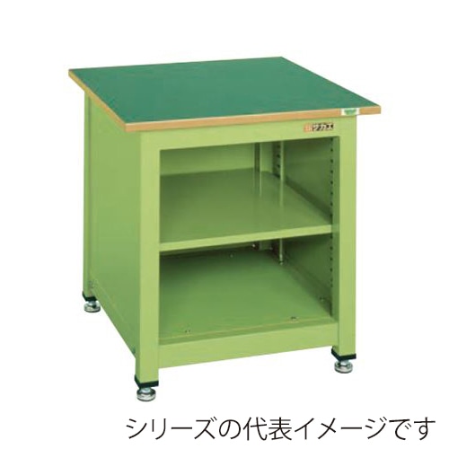 サカエ 一人用作業台 中量固定式 中棚付サカエリューム天板 グリーン/グリーン KT-102FEN 1台(ご注文単位1台)【直送品】