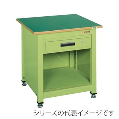 サカエ 一人用作業台 中量固定式 キャビネット1段付サカエリューム天板 グリーン/グリーン KT-111FEN 1台(ご注文単位1台)【直送品】