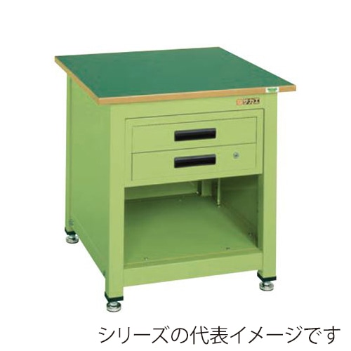 サカエ 一人用作業台 中量固定式 キャビネット1段付サカエリューム天板 グリーン/グリーン KT-112FEN 1台(ご注文単位1台)【直送品】