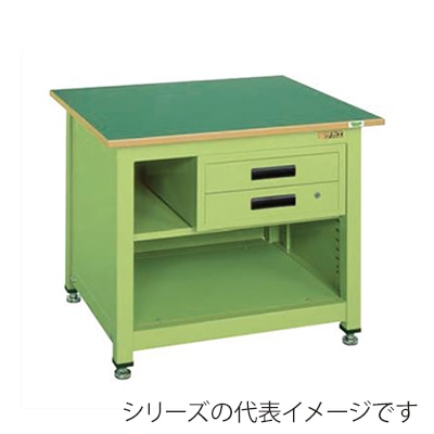 サカエ 一人用作業台 中量固定式 キャビネット2段・中棚付サカエリューム天板 グリーン/グリーン KT-212FEN 1台(ご注文単位1台)【直送品】