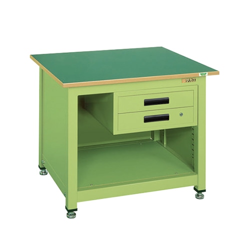 サカエ 一人用作業台　中量固定式　キャビネット2段付サカエリューム天板　グリーン／グリーン KT-211FEN 1台（ご注文単位1台）【直送品】