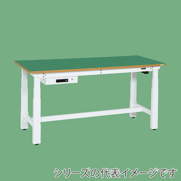サカエ 電動昇降作業台　重量タイプ　キャビネット1段付サカエリューム天板　グリーン／ホワイト DKN-189AFEW 1台（ご注文単位1台）【直送品】