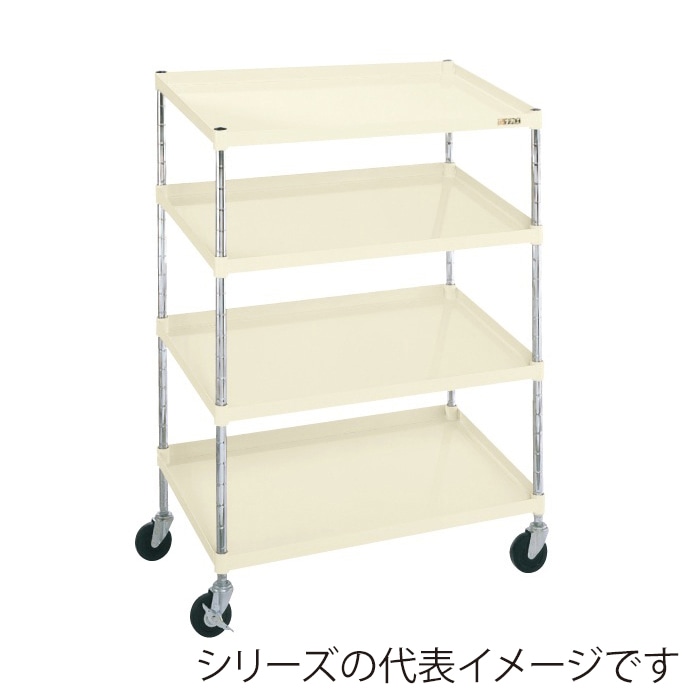 サカエ ボックスワゴン 4段 取手・ボックスなし ゴム車 アイボリー PIR-04I 1台(ご注文単位1台)【直送品】