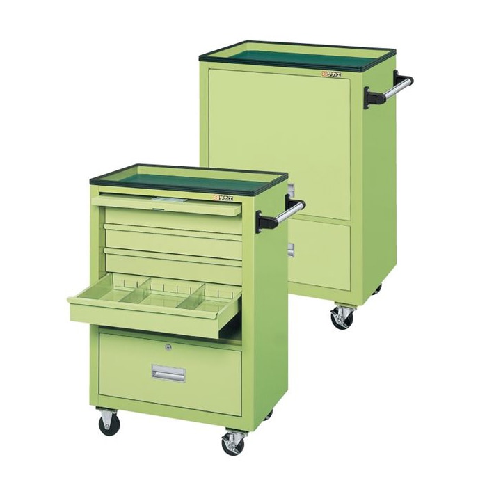 サカエ エスエスワゴン 引出し5段 ゴム車 グリーン SS-B4N 1台(ご注文単位1台)【直送品】