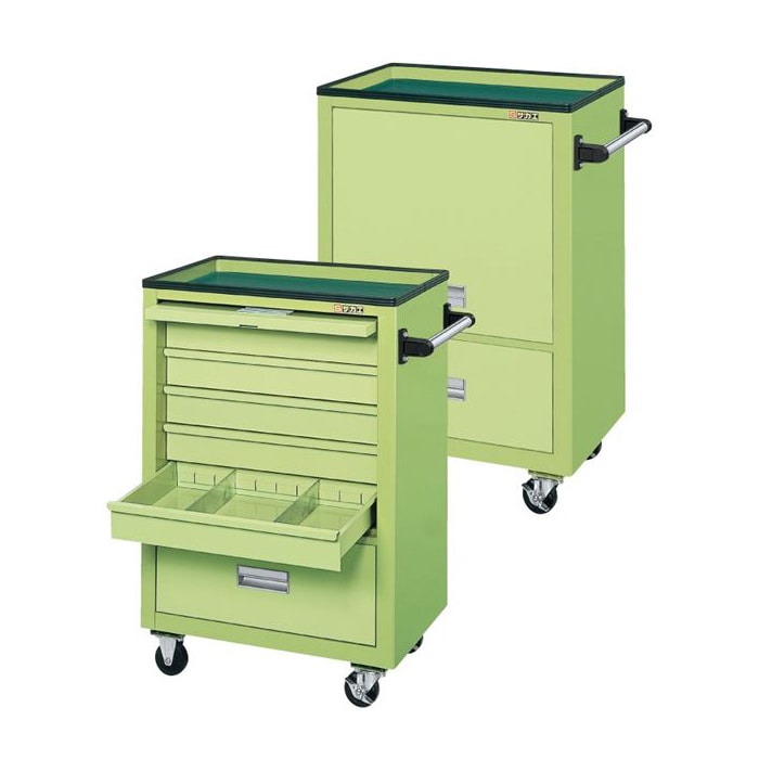サカエ エスエスワゴン 引出し6段 ゴム車 グリーン SS-B5N 1台(ご注文単位1台)【直送品】