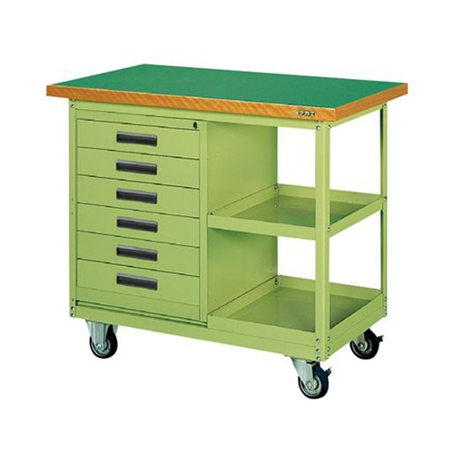 サカエ 移動作業車 引出し6段付 ゴム車 グリーン SKR-310 1台(ご注文単位1台)【直送品】