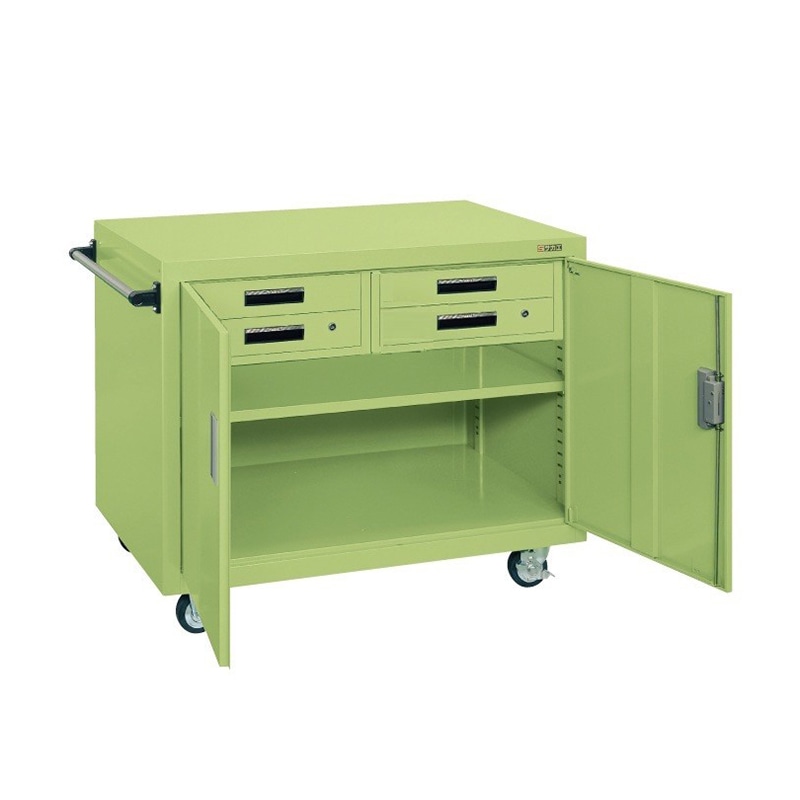 サカエ ジャンボワゴン 引出し4段 扉付 ゴム車 グリーン SKR-202 1台(ご注文単位1台)【直送品】