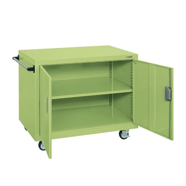 サカエ ジャンボワゴン 扉付 ゴム車 グリーン SKR-100N 1台(ご注文単位1台)【直送品】