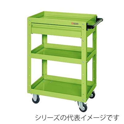 サカエ ニューCSスーパーワゴン 3段 車輪自在+固定 引出し付 ゴム車 グリーン CSWA-608C 1台(ご注文単位1台)【直送品】