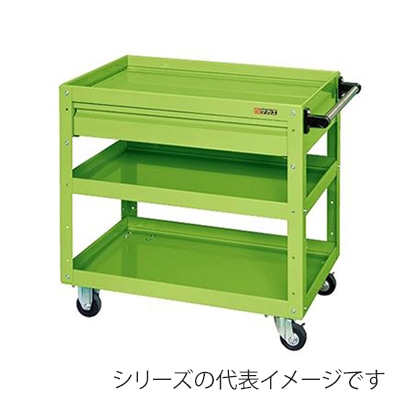 サカエ ニューCSスーパーワゴン 3段 車輪自在+固定 引出し付 ナイロンウレタン車 グリーン CSWA-758CNU 1台(ご注文単位1台)【直送品】