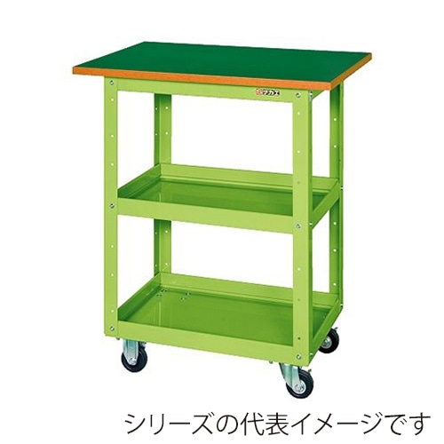 サカエ ニューCSスーパーワゴン 2段 車輪自在+固定 天板付 ゴム車 グリーン CSWA-608T 1台(ご注文単位1台)【直送品】
