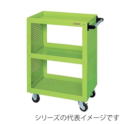サカエ ニューCSスーパーワゴン 3段 車輪自在+固定 パンチングパネル付 ゴム車 グリーン CSWA-758P 1台(ご注文単位1台)【直送品】