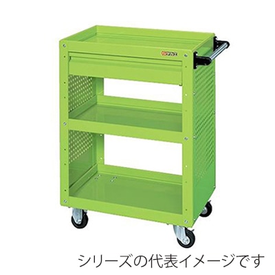 サカエ ニューCSスーパーワゴン 3段 車輪自在+固定 引出し・パネル付 ゴム車 グリーン CSWA-608CP 1台(ご注文単位1台)【直送品】