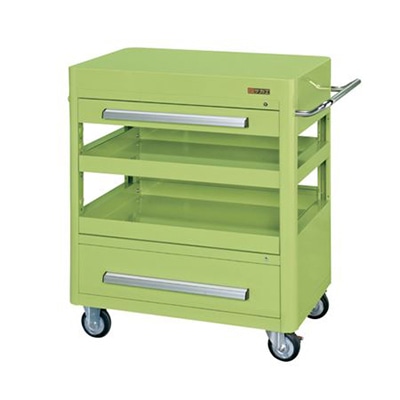 サカエ エースワゴン　天板フラット型　3段＋引出し2段 ゴム車　グリーン A-46B 1台（ご注文単位1台）【直送品】