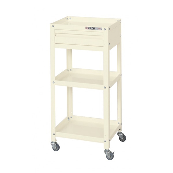 サカエ スペシャルワゴン　SPEタイプ　3段　引出し付 エラストマー車　アイボリー SPE-11HI 1台（ご注文単位1台）【直送品】