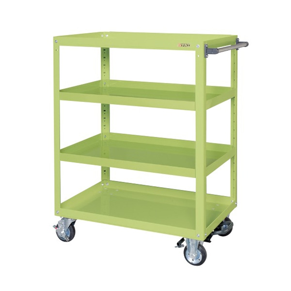 サカエ スーパーワゴン　重量　4段　フットブレーキ付 ゴム車　グリーン EGR-200LBR 1台（ご注文単位1台）【直送品】