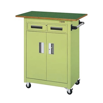 サカエ パネルワゴン　2段　扉・天板・引出し付 ゴム車　グリーン PMW-7ANT 1台（ご注文単位1台）【直送品】