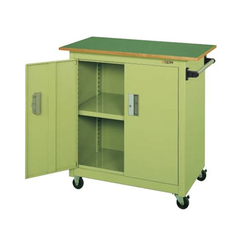 サカエ パネルワゴン　2段　扉・天板付 ゴム車　グリーン PKW-6ANT 1台（ご注文単位1台）【直送品】