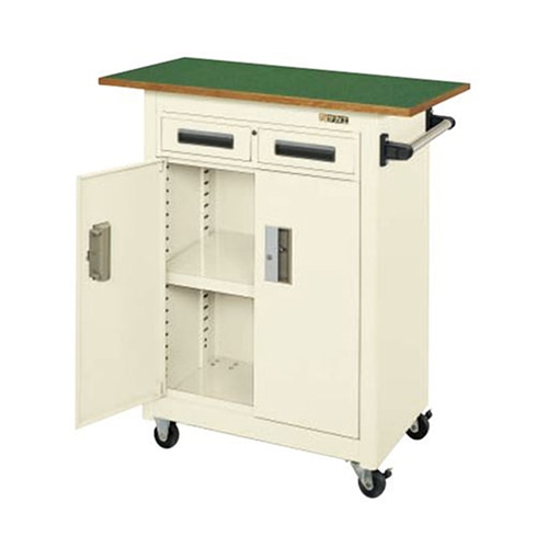 サカエ パネルワゴン　2段　扉・天板・引出し付 ゴム車　アイボリー PKW-7AINT 1台（ご注文単位1台）【直送品】