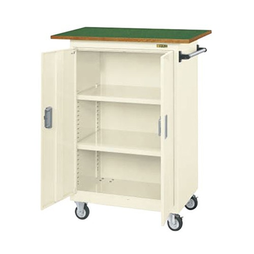 サカエ パネルワゴン　3段　扉・天板付 ゴム車　アイボリー PKW-6ALINT 1台（ご注文単位1台）【直送品】