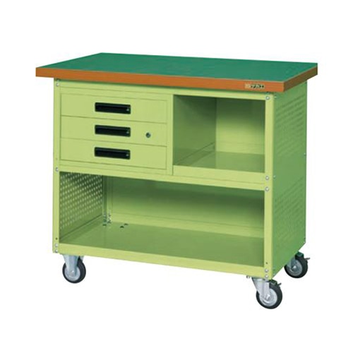 サカエ 移動作業車　引出し3段・ロッカー付 ゴム車　グリーン SKR-320P 1台（ご注文単位1台）【直送品】