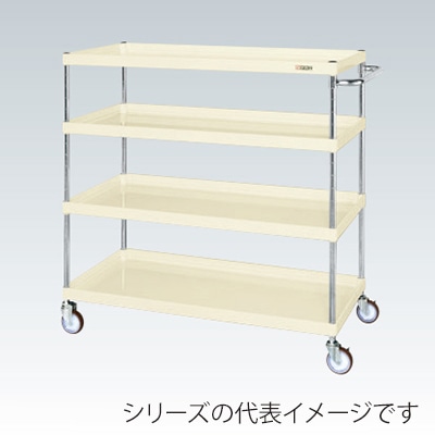 サカエ CSパールワゴン　中量　4段　直進安定金具付 ナイロンウレタン車　アイボリー CSP-12124YNUI 1台（ご注文単位1台）【直送品】
