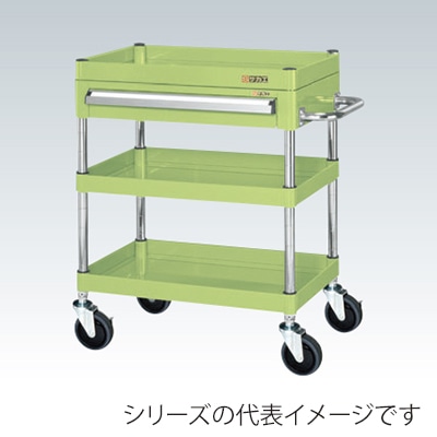 サカエ CSパールワゴン　中量　3段　引出付　天板皿型 サイレントエラストマー車　グリーン CSP-7573ASE 1台（ご注文単位1台）【直送品】