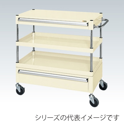 サカエ CSパールワゴン 中量 3段 引出2段付 フラット サイレントエラストマー車 アイボリー CSP-6072ACSEI 1台(ご注文単位1台)【直送品】