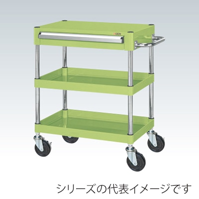 サカエ CSパールワゴン 中量 3段 引出付 天板フラット ゴム車 グリーン CSP-6082A 1台(ご注文単位1台)【直送品】