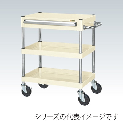 サカエ CSパールワゴン 中量 3段 引出付 天板フラット ゴム車 アイボリー CSP-6082AI 1台(ご注文単位1台)【直送品】