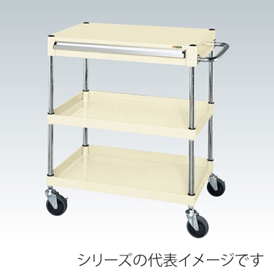 サカエ CSパールワゴン 中量 3段 引出付 天板フラット サイレントエラストマー車 アイボリー CSP-6082ASEI 1台(ご注文単位1台)【直送品】
