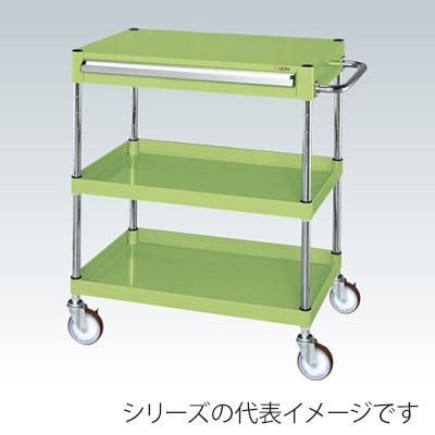 サカエ CSパールワゴン 中量 3段 引出付 天板フラット ナイロンウレタン車 グリーン CSP-7582ANU 1台(ご注文単位1台)【直送品】