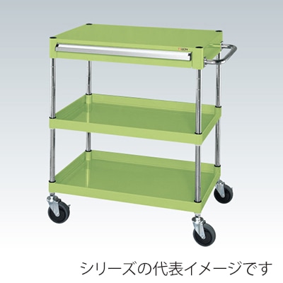 サカエ CSパールワゴン 中量 3段 引出付 天板フラット サイレントエラストマー車 グリーン CSP-7582ASE 1台(ご注文単位1台)【直送品】