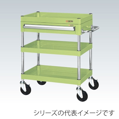 サカエ CSパールワゴン 中量 3段 引出付 天板皿型 ゴム車 グリーン CSP-6083A 1台(ご注文単位1台)【直送品】
