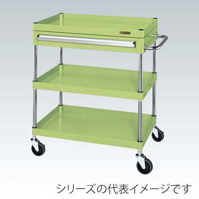 サカエ CSパールワゴン 中量 3段 引出付 天板皿型 サイレントエラストマー車 グリーン CSP-7583ASE 1台(ご注文単位1台)【直送品】